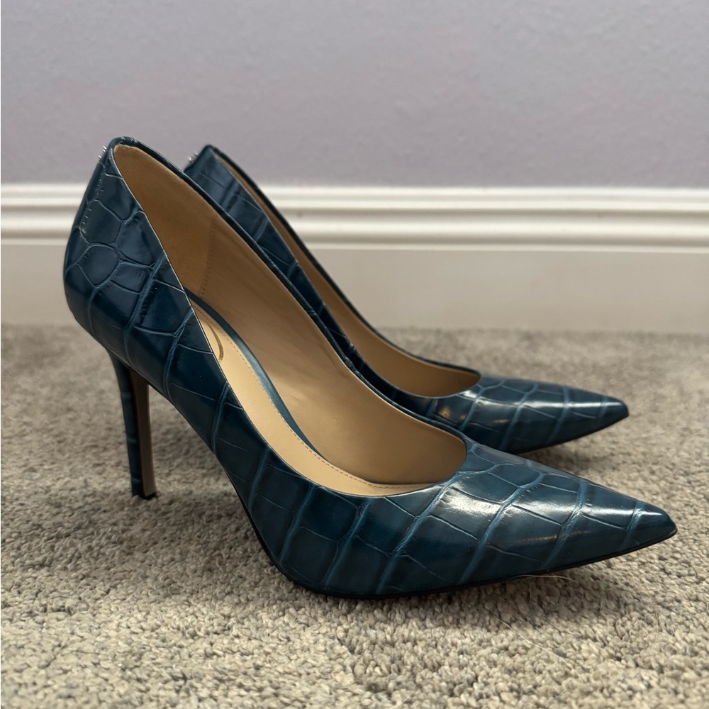 Sam Edelman Teal Crocodile Pattern Heels